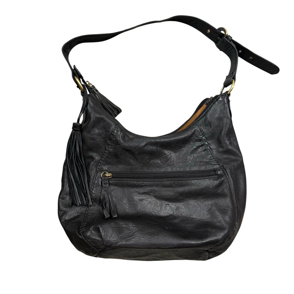 Stone Mountain Black Leather Shoulder Bag Vintage 90s Y2K Purse Boho Grunge